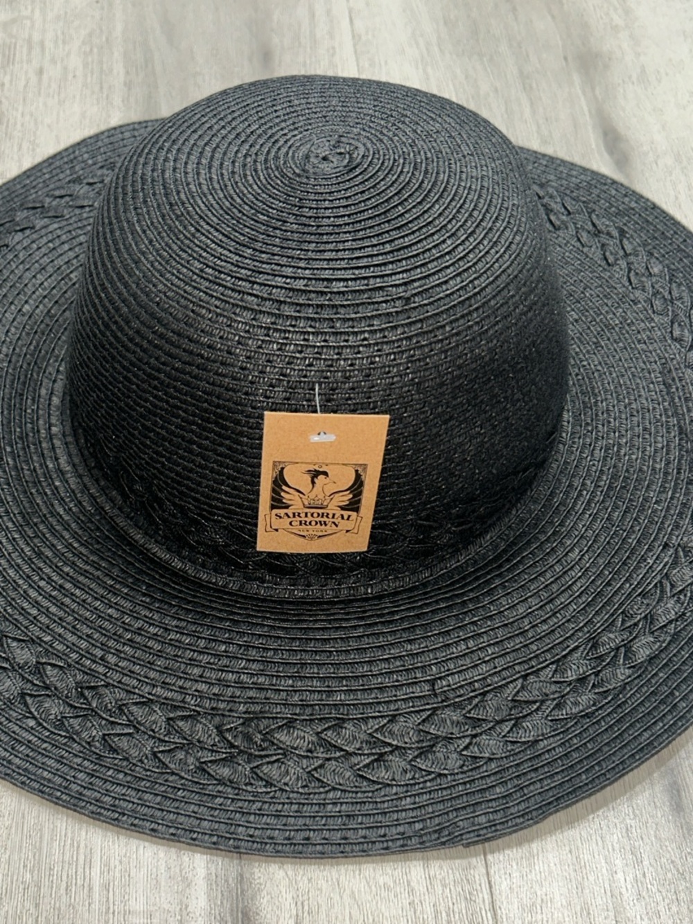 Vintage Sartorial Black Straw Braided Designer Sun Hat NWT